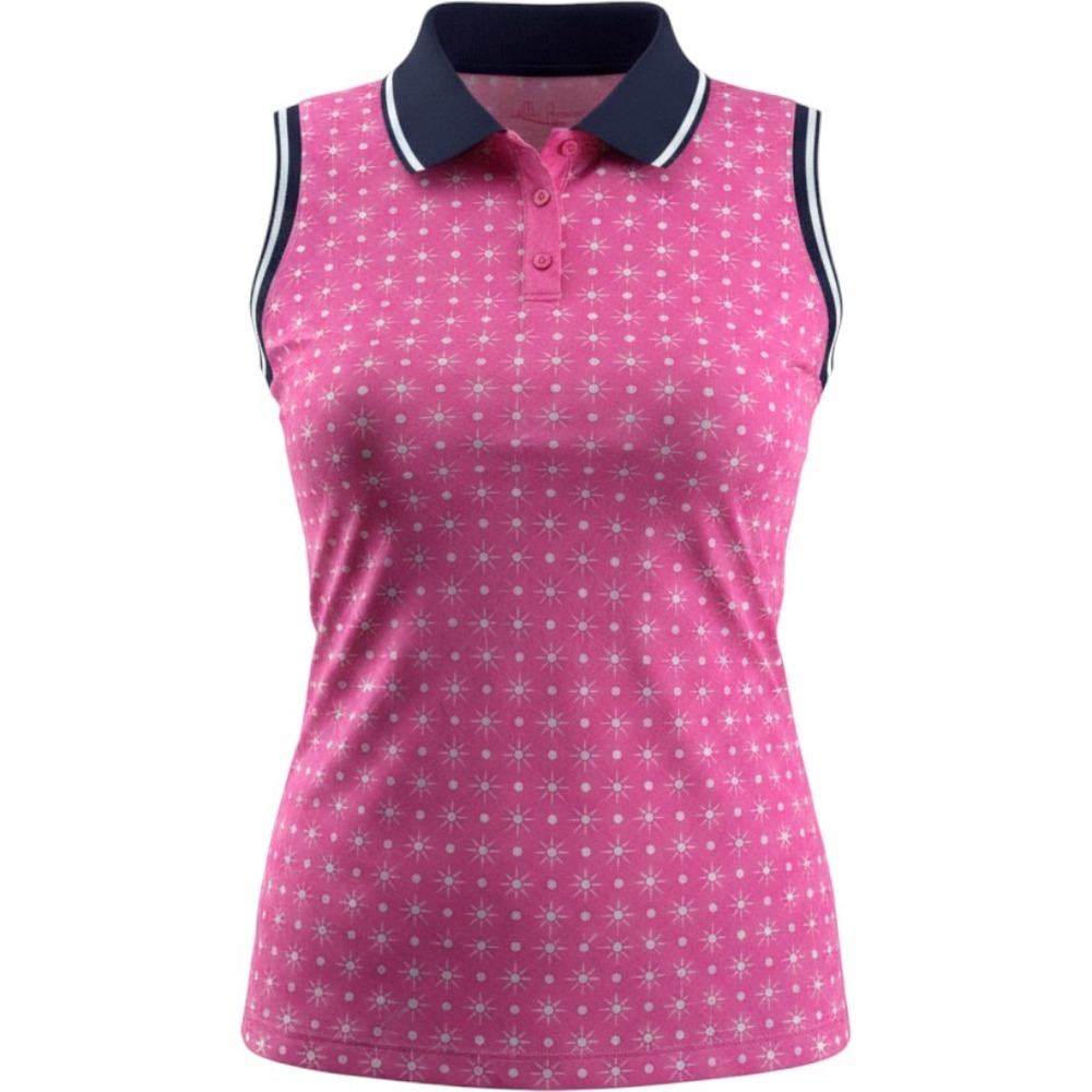 Lillie Green Womens Pink Sun Print Sleeveless Golf Polo Shirt UPF 50 Large NEW